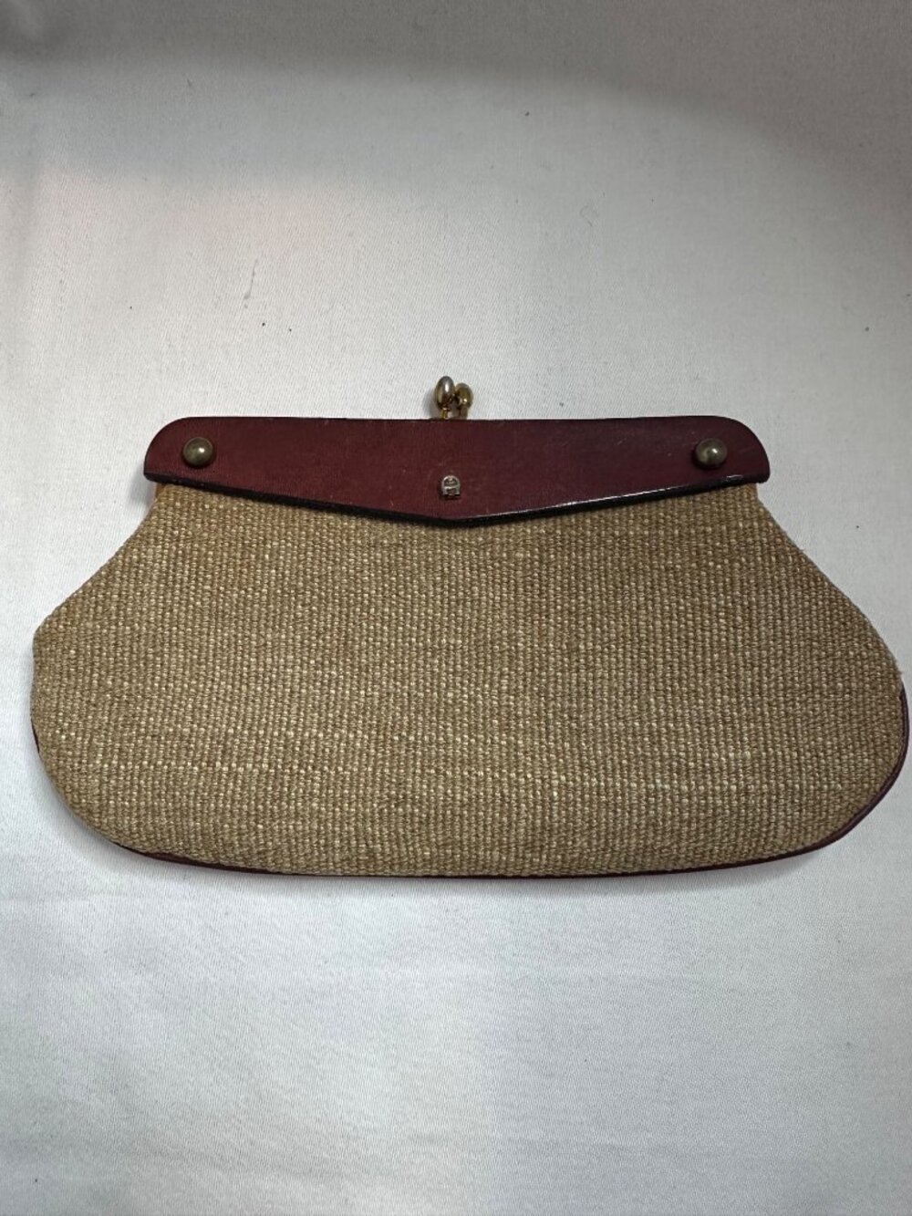 Vintage Etienne Aigner Clutch Bag Straw Leather Kiss Lock Handmade